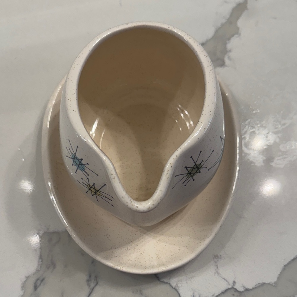 Mid-Century Modern Cream and Blue Starburst Creamer Set - Picture 3 of 7